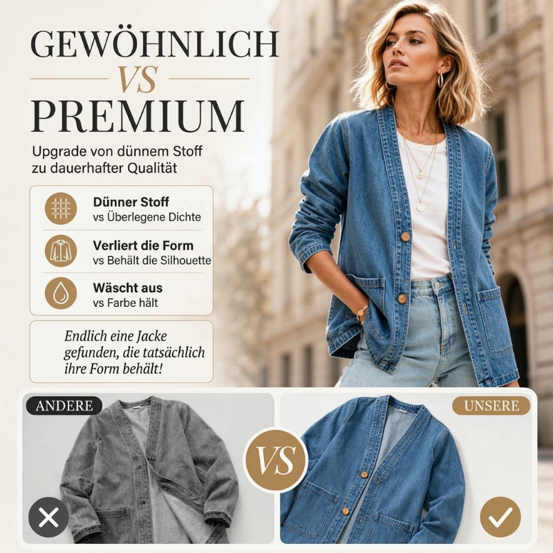 🚀 Neu eingetroffen – 50% Probierpreis! Legere Jeans-Strickjacke mit V-Ausschnitt für Damen