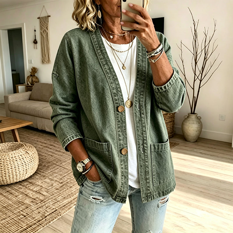 🚀 Neu eingetroffen – 50% Probierpreis! Legere Jeans-Strickjacke mit V-Ausschnitt für Damen