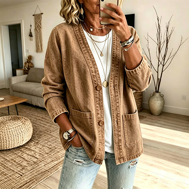 🚀 Neu eingetroffen – 50% Probierpreis! Legere Jeans-Strickjacke mit V-Ausschnitt für Damen