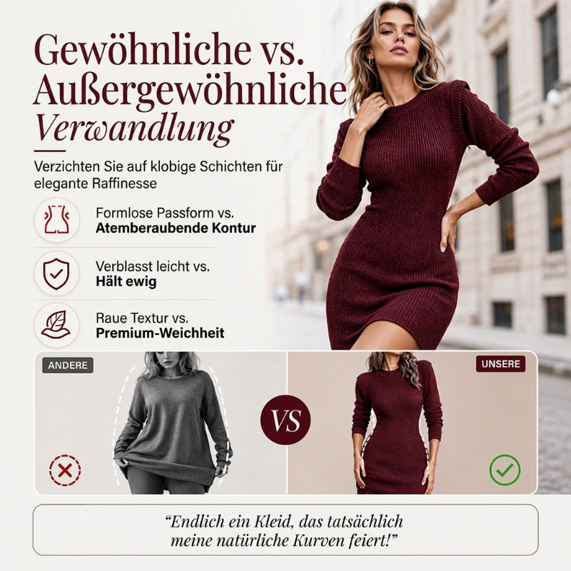 🏆 Verkaufsschlager – jetzt halber Preis! Geripptes Bodycon-Kleid mit Rundhalsausschnitt für Damen