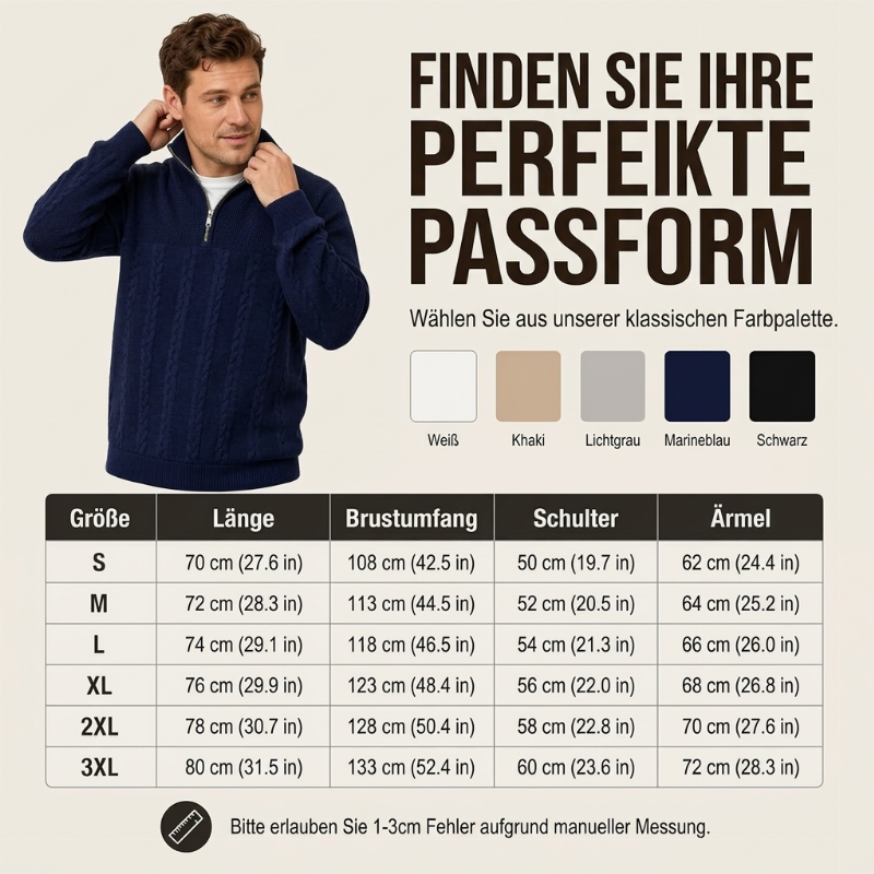 Herren-Casual-Sweatshirt mit Jacquard-Muster und halbem Reißverschluss