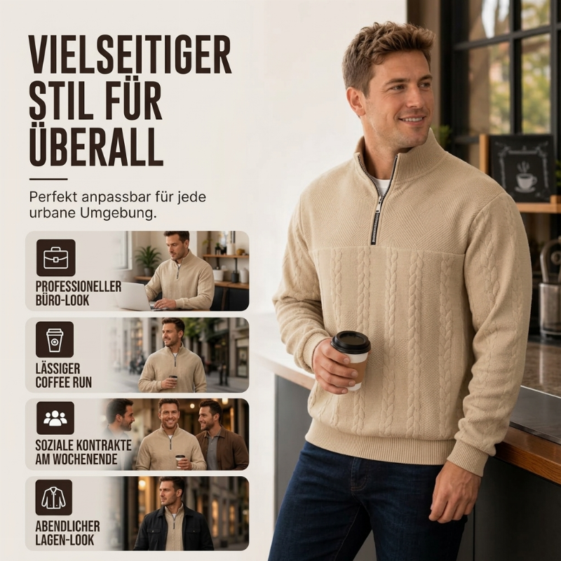 Herren-Casual-Sweatshirt mit Jacquard-Muster und halbem Reißverschluss