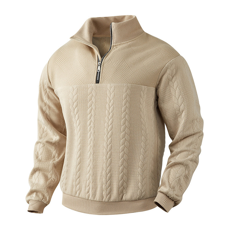 Herren-Casual-Sweatshirt mit Jacquard-Muster und halbem Reißverschluss