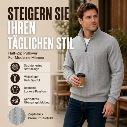 Herren-Casual-Sweatshirt mit Jacquard-Muster und halbem Reißverschluss