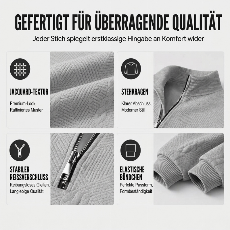 Herren-Casual-Sweatshirt mit Jacquard-Muster und halbem Reißverschluss