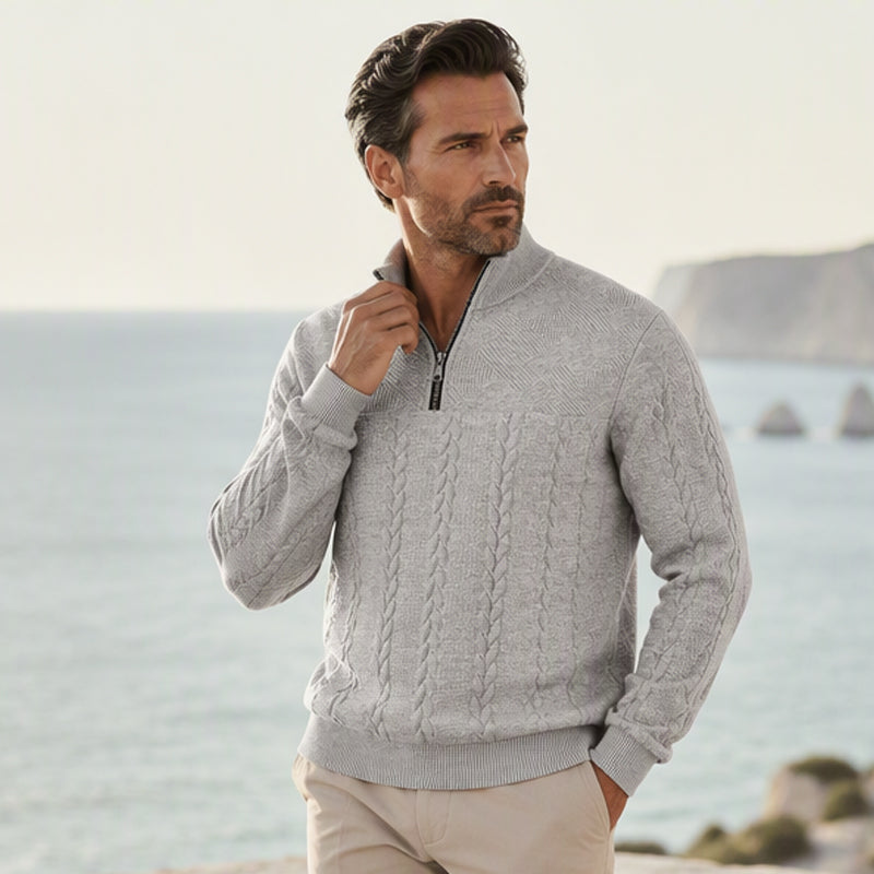 Herren-Casual-Sweatshirt mit Jacquard-Muster und halbem Reißverschluss