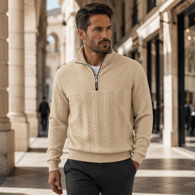 Herren-Casual-Sweatshirt mit Jacquard-Muster und halbem Reißverschluss