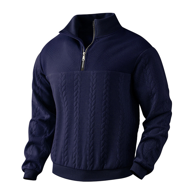 Herren-Casual-Sweatshirt mit Jacquard-Muster und halbem Reißverschluss