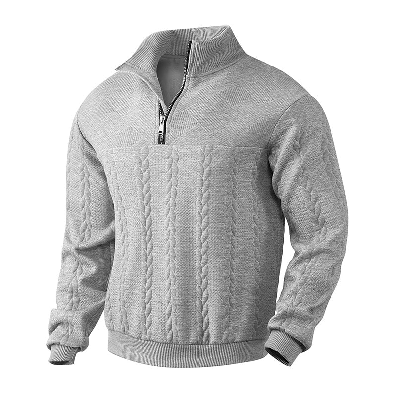 Herren-Casual-Sweatshirt mit Jacquard-Muster und halbem Reißverschluss