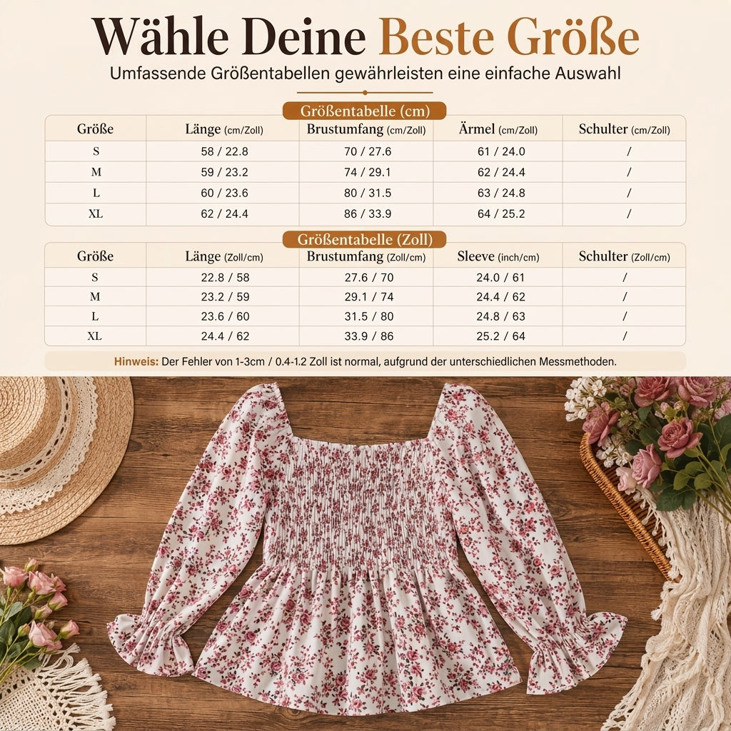 📢🎉50%Rabatt!!!🛍️✨Lässige Damen-Bluse mit quadratischem Ausschnitt, ausgestellten Ärmeln und Blumenmuster aus Chiffon, Ferien-Top
