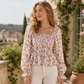 📢🎉50%Rabatt!!!🛍️✨Lässige Damen-Bluse mit quadratischem Ausschnitt, ausgestellten Ärmeln und Blumenmuster aus Chiffon, Ferien-Top