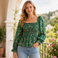 📢🎉50%Rabatt!!!🛍️✨Lässige Damen-Bluse mit quadratischem Ausschnitt, ausgestellten Ärmeln und Blumenmuster aus Chiffon, Ferien-Top