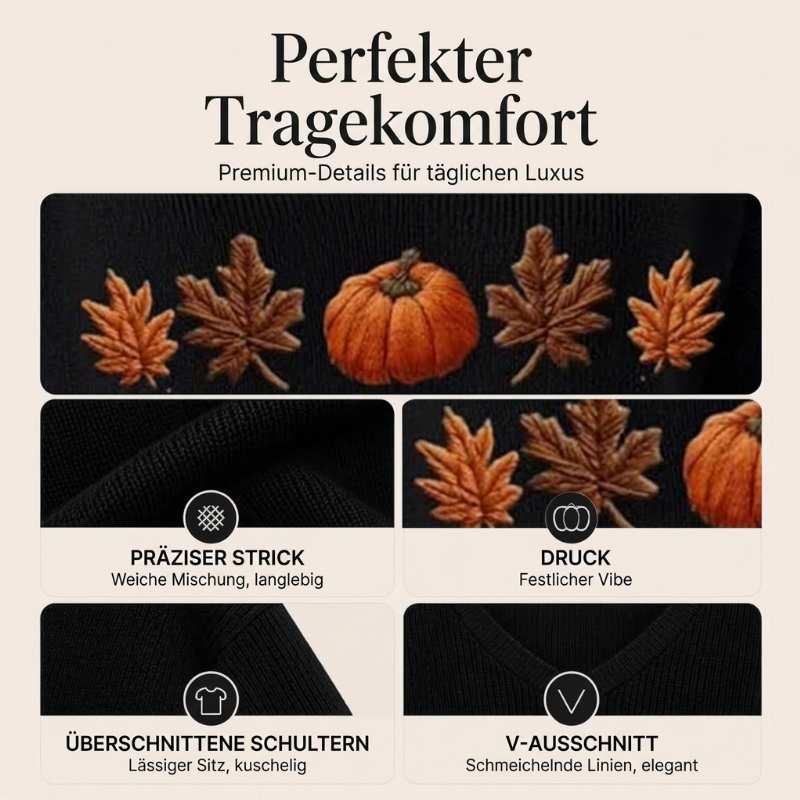 🏅 2000 Stück in 3 Tagen verkauft – schnell sein! Damen Langarmshirt mit Kürbisdruck und V-Ausschnitt