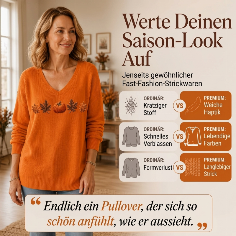 🏅 2000 Stück in 3 Tagen verkauft – schnell sein! Damen Langarmshirt mit Kürbisdruck und V-Ausschnitt