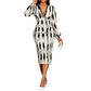 🔥Beliebtes Produkt ！✨Damen Midikleid mit Spitze, Leopardenmuster, V-Ausschnitt und Laternenärmeln