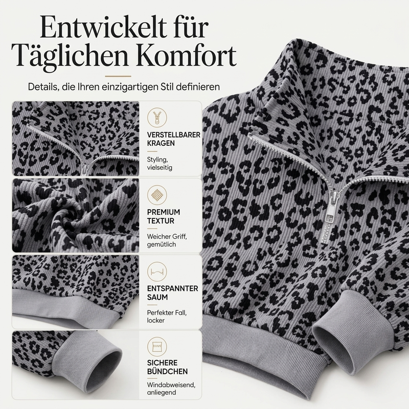 📢🎉50%Rabatt!!!🛍️✨Damen Sweatshirt mit Leopardenmuster & Viertelreißverschluss – Lässig, bequem & immer passend