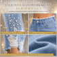 📢📢50%Rabatt!!!🎉✨Damen hellblaue, perlenverzierte Skinny-Jeans mit schmaler Passform, roh ausgefranstem Bund und distressed-Rissen an den Saumbündchen am Knöchel