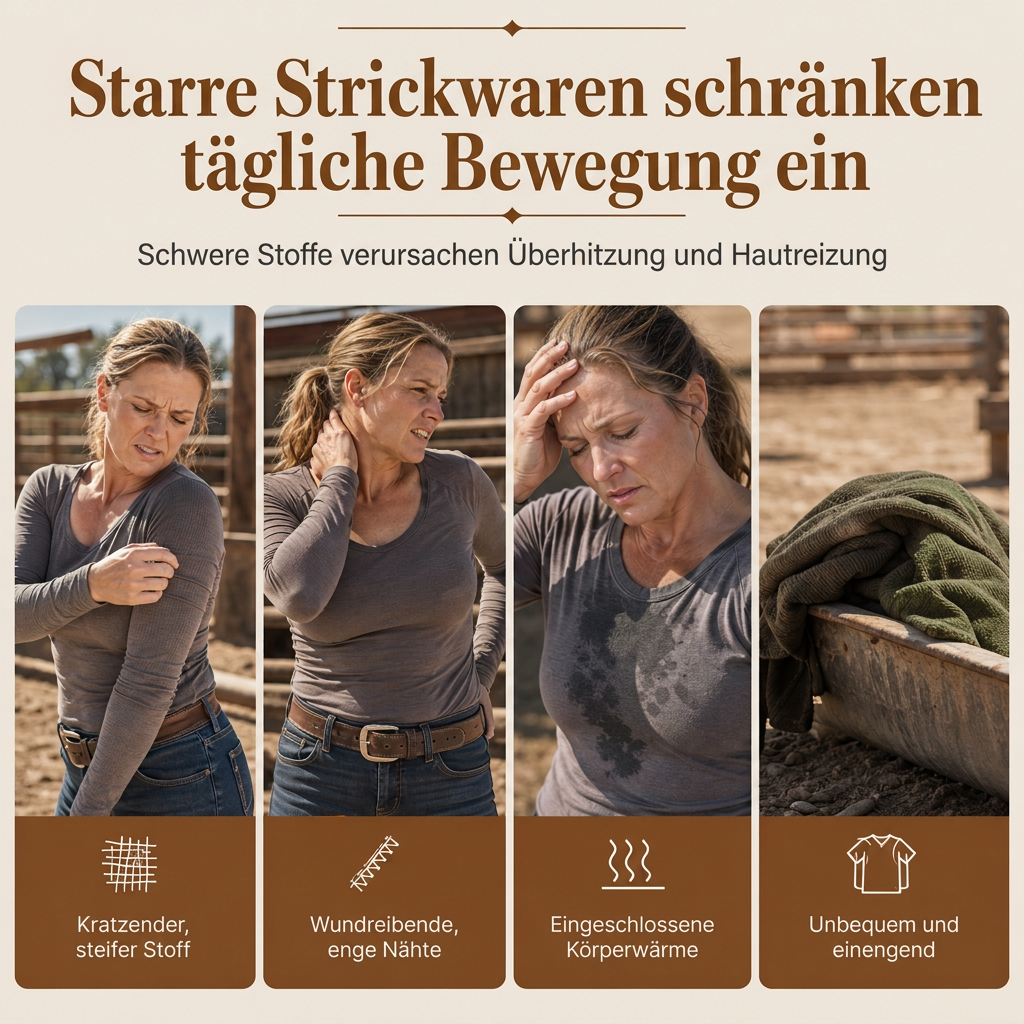 Damen Western Ranch-Stil Raglan-Langarm Strickoberteil mit strukturiertem Waffelstrickstoff und gebogener Saumkante