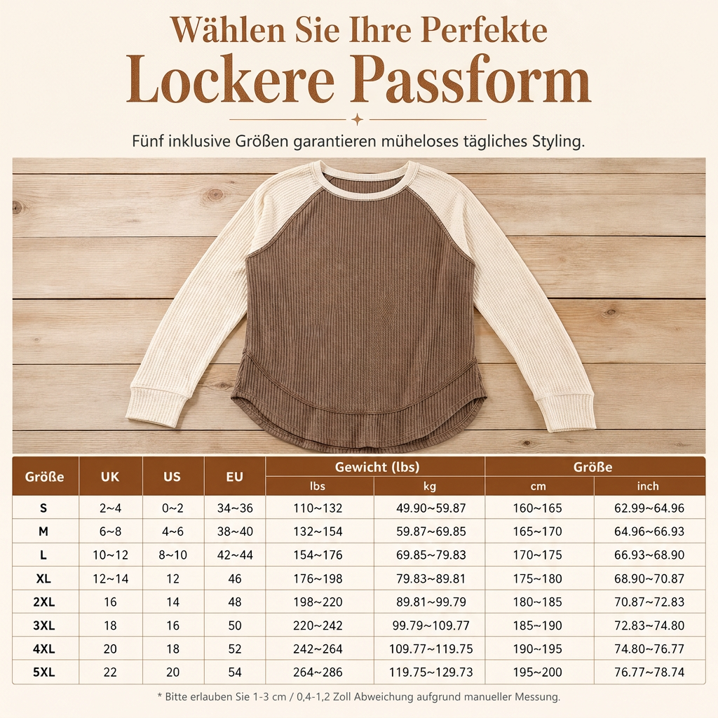 Damen Western Ranch-Stil Raglan-Langarm Strickoberteil mit strukturiertem Waffelstrickstoff und gebogener Saumkante