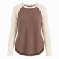 Damen Western Ranch-Stil Raglan-Langarm Strickoberteil mit strukturiertem Waffelstrickstoff und gebogener Saumkante