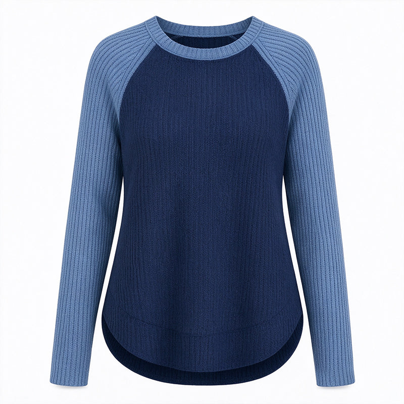 Damen Western Ranch-Stil Raglan-Langarm Strickoberteil mit strukturiertem Waffelstrickstoff und gebogener Saumkante