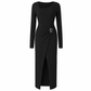 Damen Herbst Winter Einfarbiges Stricktextur Langes Kleid mit Unregelmäßigem Ausschnitt
