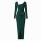 Damen Herbst Winter Einfarbiges Stricktextur Langes Kleid mit Unregelmäßigem Ausschnitt