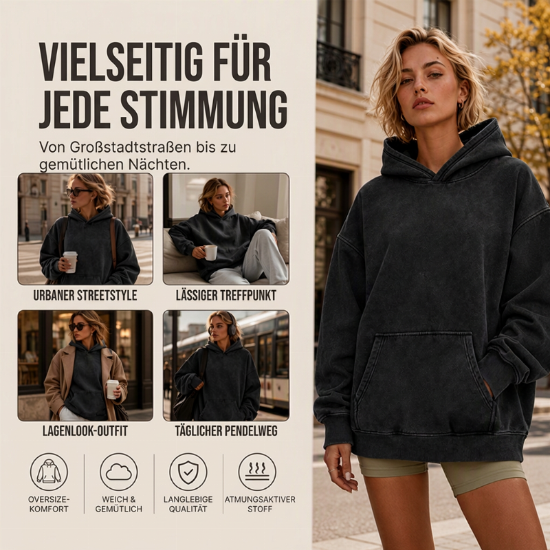 🔥Beliebtes Produkt ！✨Unisex Casual Oversized Hoodie mit Acid-Wash-Effekt
