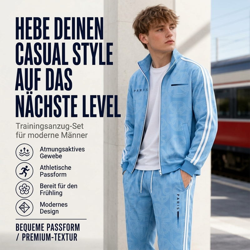 🔥Beliebtes Produkt ！✨Herren-Set mit geometrischem Muster, Jacke mit durchgehendem Reißverschluss und Hose