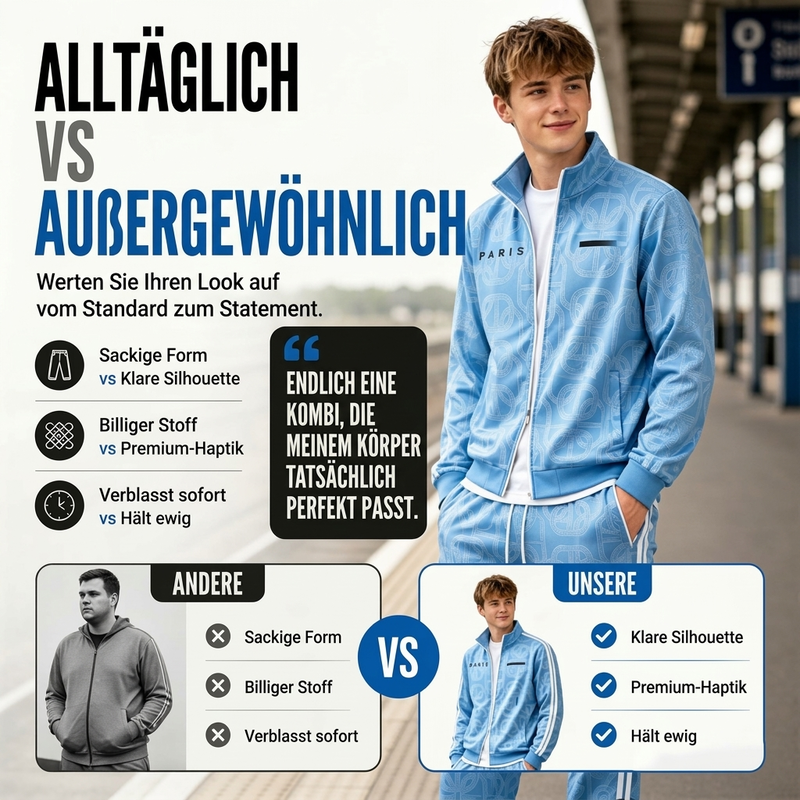 🔥Beliebtes Produkt ！✨Herren-Set mit geometrischem Muster, Jacke mit durchgehendem Reißverschluss und Hose