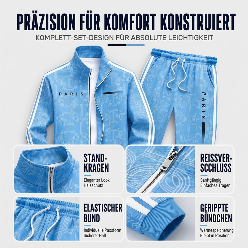 🔥Beliebtes Produkt ！✨Herren-Set mit geometrischem Muster, Jacke mit durchgehendem Reißverschluss und Hose