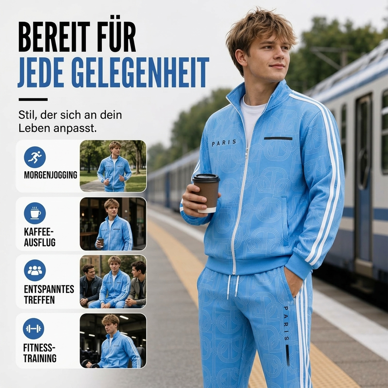 🔥Beliebtes Produkt ！✨Herren-Set mit geometrischem Muster, Jacke mit durchgehendem Reißverschluss und Hose
