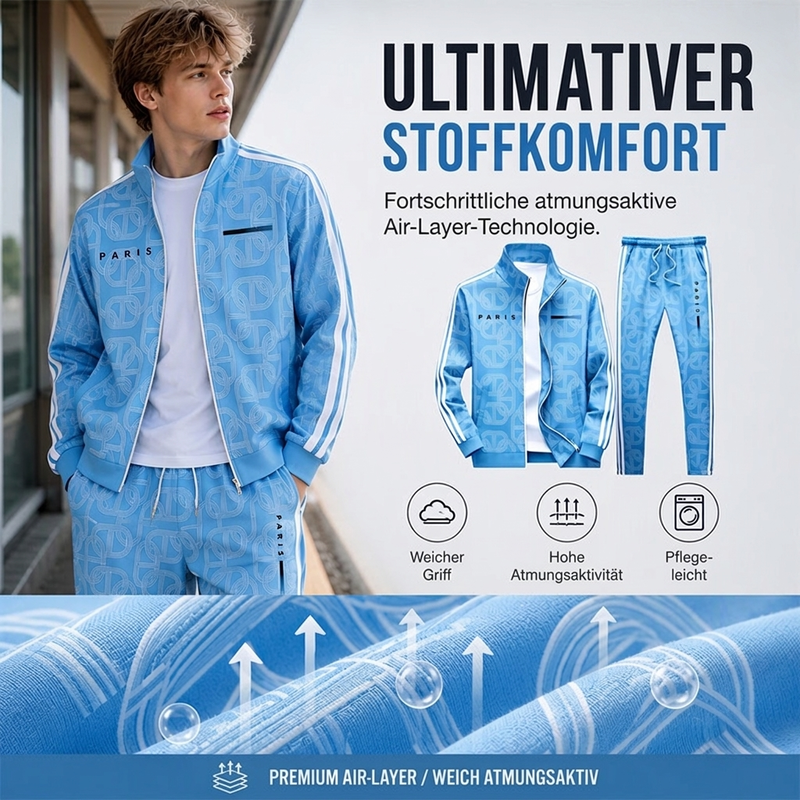 🔥Beliebtes Produkt ！✨Herren-Set mit geometrischem Muster, Jacke mit durchgehendem Reißverschluss und Hose