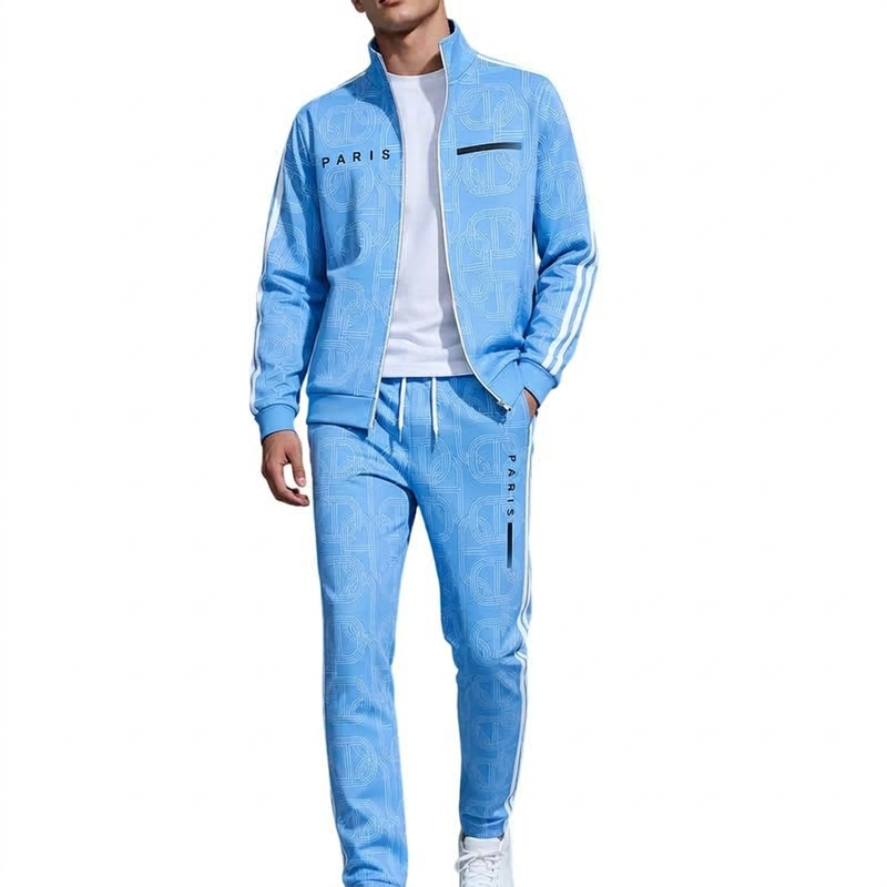 🔥Beliebtes Produkt ！✨Herren-Set mit geometrischem Muster, Jacke mit durchgehendem Reißverschluss und Hose