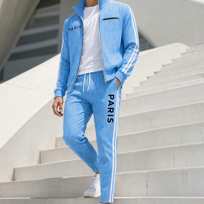 🔥Beliebtes Produkt ！✨Herren-Set mit geometrischem Muster, Jacke mit durchgehendem Reißverschluss und Hose