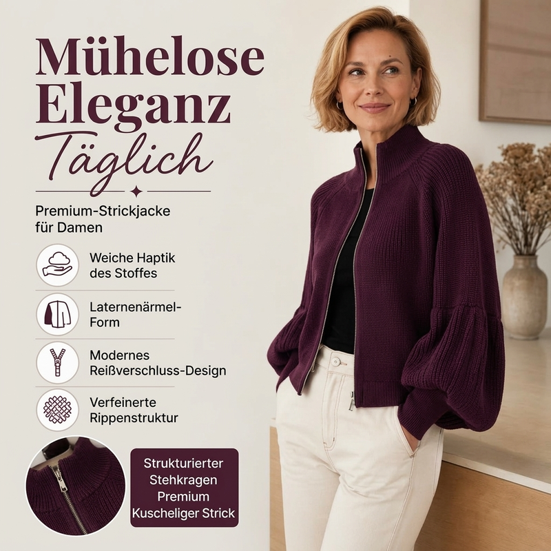 📢🎉50%Rabatt!!!🛍️✨Damen Strickpullover mit Laternenärmeln und Reißverschluss