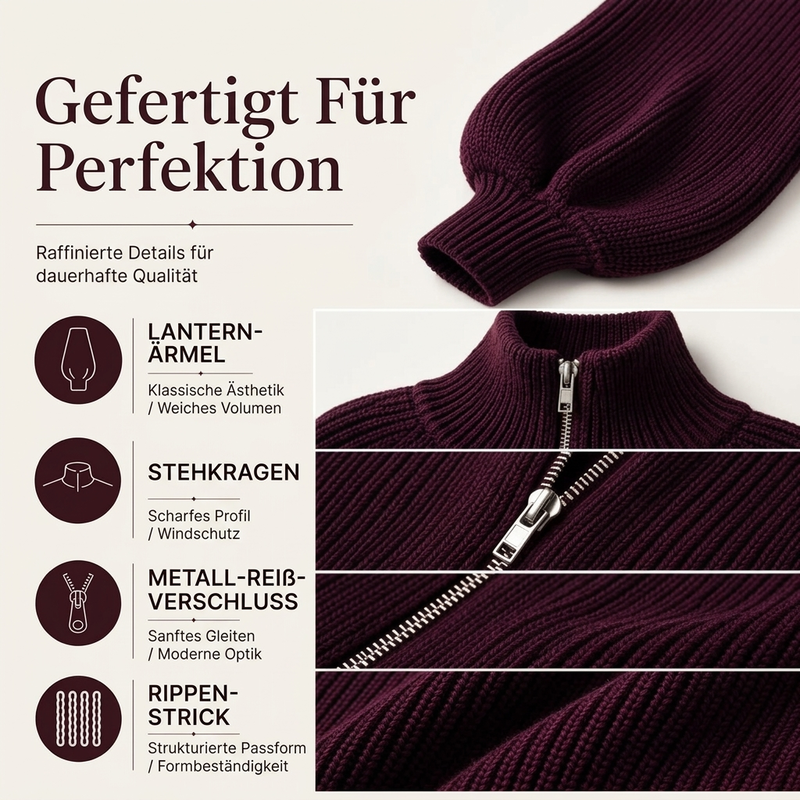 📢🎉50%Rabatt!!!🛍️✨Damen Strickpullover mit Laternenärmeln und Reißverschluss