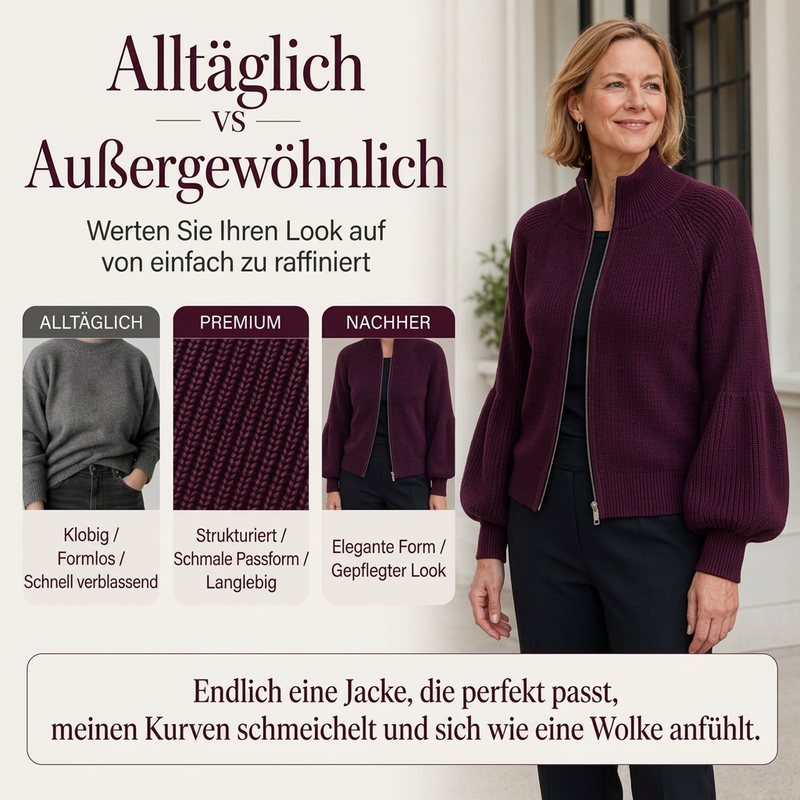 📢🎉50%Rabatt!!!🛍️✨Damen Strickpullover mit Laternenärmeln und Reißverschluss