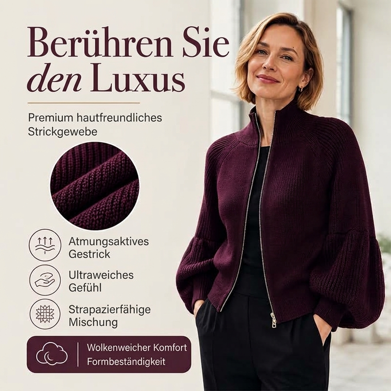📢🎉50%Rabatt!!!🛍️✨Damen Strickpullover mit Laternenärmeln und Reißverschluss