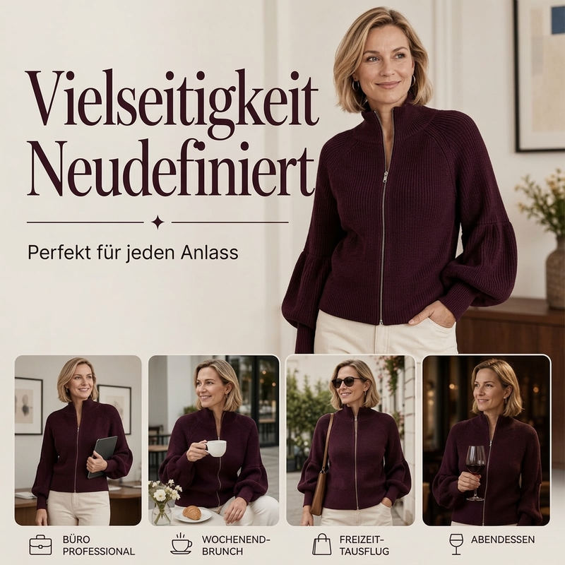 📢🎉50%Rabatt!!!🛍️✨Damen Strickpullover mit Laternenärmeln und Reißverschluss