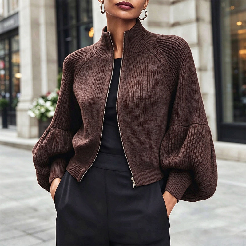 📢🎉50%Rabatt!!!🛍️✨Damen Strickpullover mit Laternenärmeln und Reißverschluss