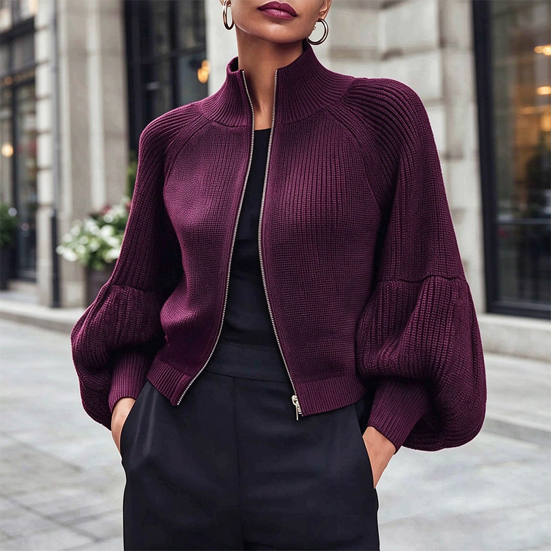 📢🎉50%Rabatt!!!🛍️✨Damen Strickpullover mit Laternenärmeln und Reißverschluss