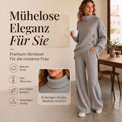 Damen-Strickset mit Rollkragenpullover und Wide-Leg-Hose