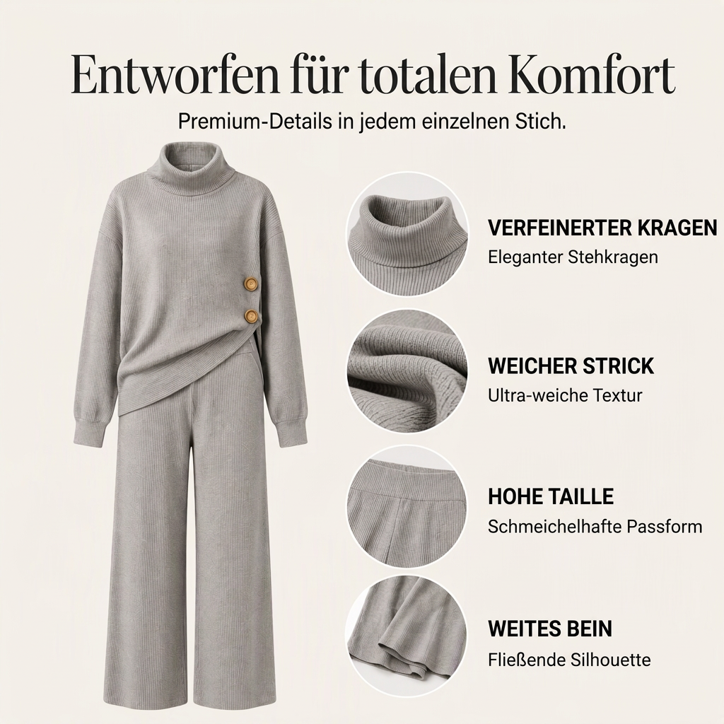 Damen-Strickset mit Rollkragenpullover und Wide-Leg-Hose