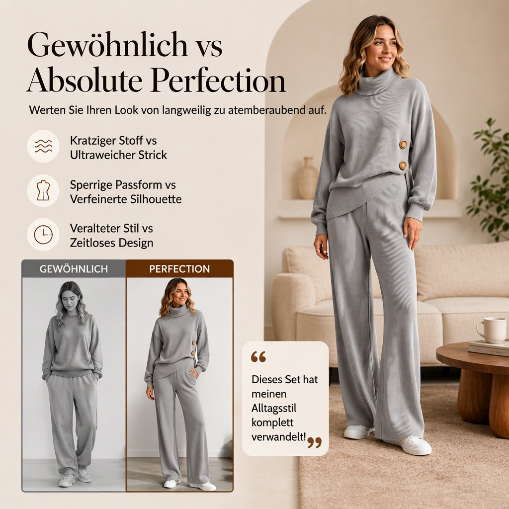 Damen-Strickset mit Rollkragenpullover und Wide-Leg-Hose