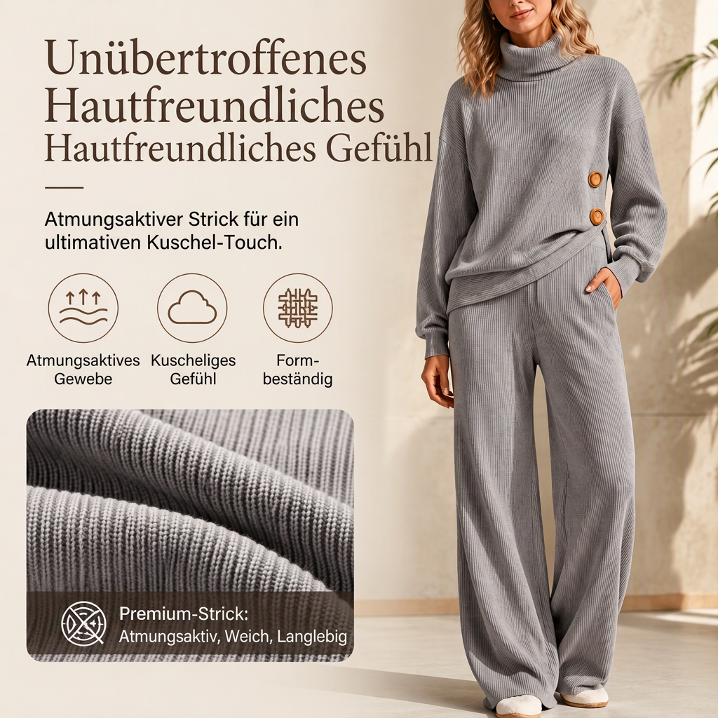 Damen-Strickset mit Rollkragenpullover und Wide-Leg-Hose
