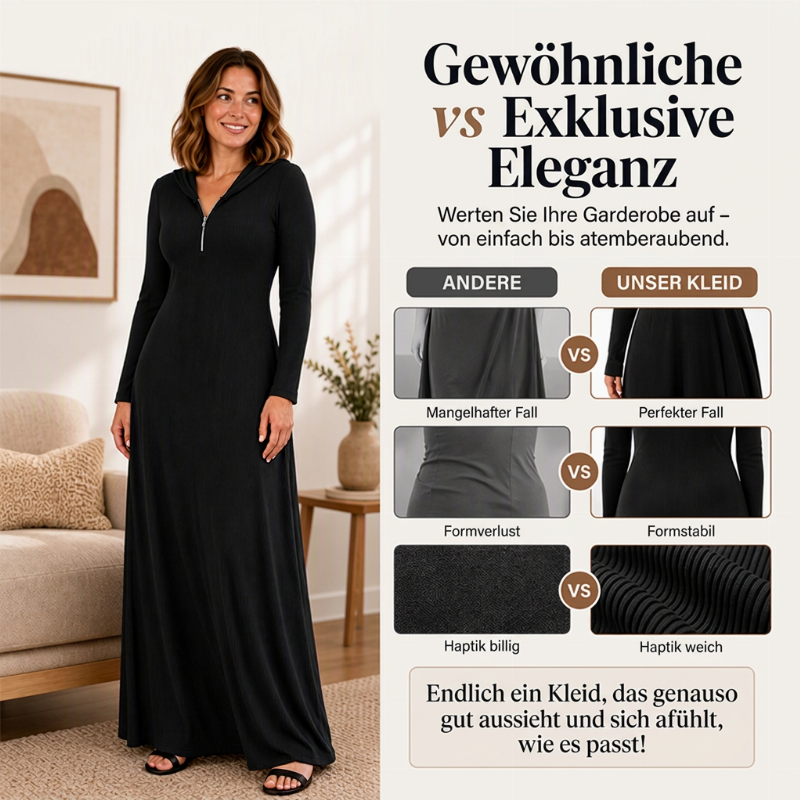 📢📢50%Rabatt!!!🎉✨Damen geripptes Kapuzen-Maxikleid