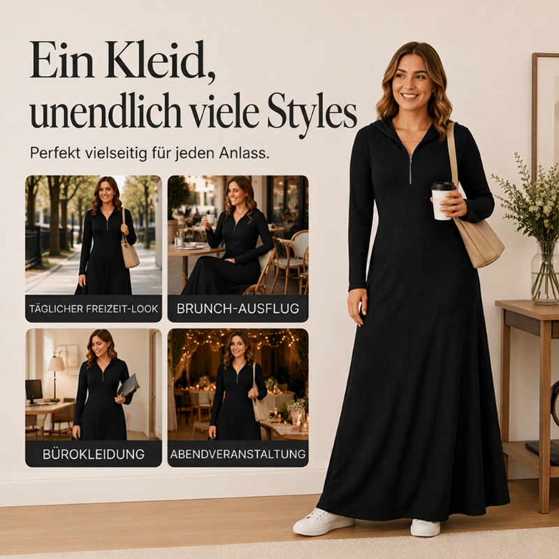📢📢50%Rabatt!!!🎉✨Damen geripptes Kapuzen-Maxikleid