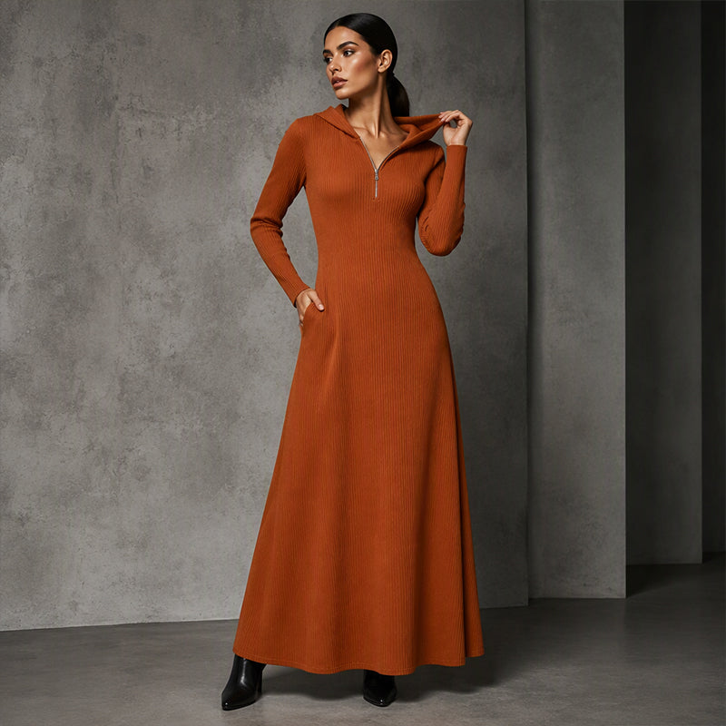 📢📢50%Rabatt!!!🎉✨Damen geripptes Kapuzen-Maxikleid