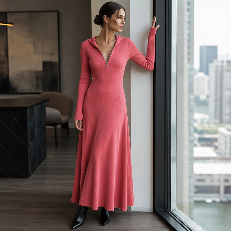 📢📢50%Rabatt!!!🎉✨Damen geripptes Kapuzen-Maxikleid